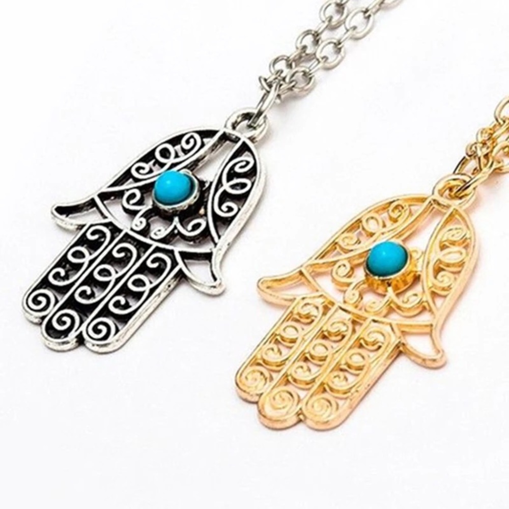Lucky Hamsa or Fatima Necklace in Silver Tone - Picture 2 of 5